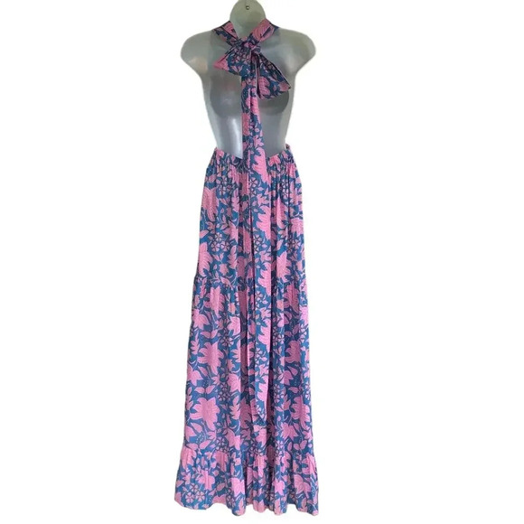 Hannah Artwear Chloe Floral Cross-Back Maxi Dress Halter Ties US Size 4 - Picture 6 of 10